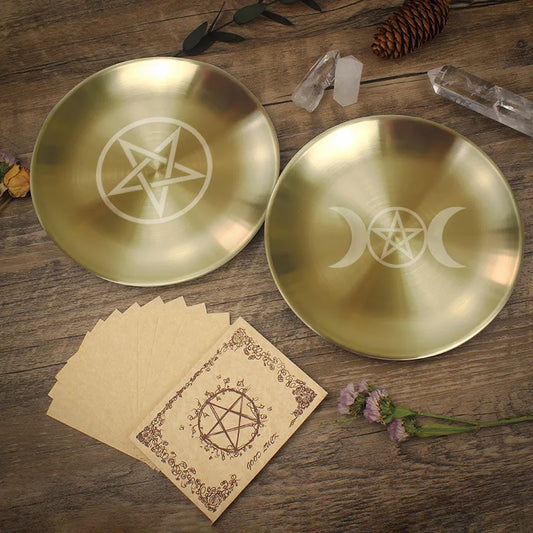 Pagan Ritual Altar Tray – Pentagram Plate for Crystals, Candles & Incense