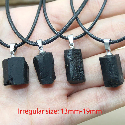 Black Tourmaline Crystal Pendant – Natural Protection & Healing Stone Necklace