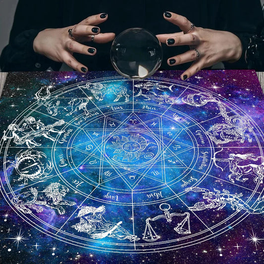 12 Constellations Tarot Card Tablecloth – Altar Cloth with Sun, Moon & Starry Sky