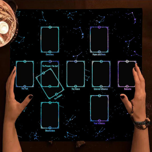 12 Constellations Tarot Card Tablecloth – Altar Cloth with Sun, Moon & Starry Sky