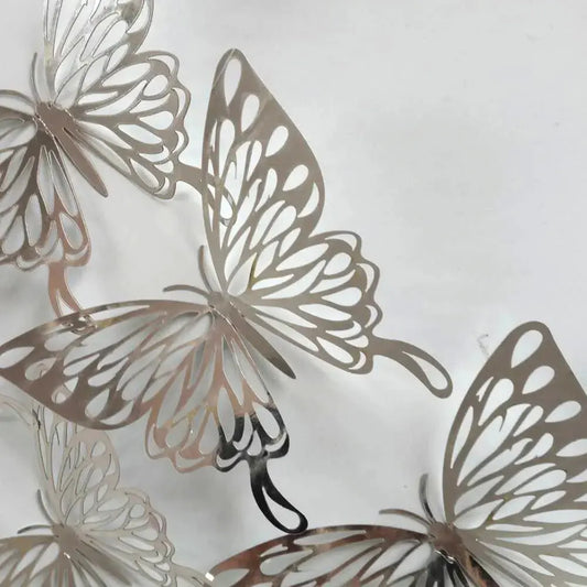 12Pcs 3D Hollow Silver Butterfly Stickers – Elegant Wall & Party Decor for Home, Balloons, and Events