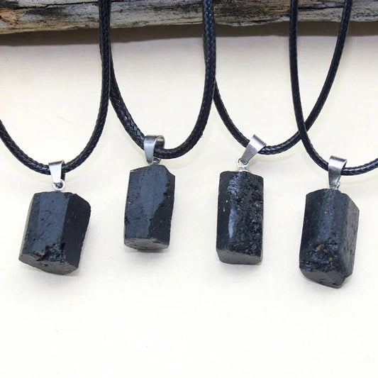 Black Tourmaline Crystal Pendant – Natural Healing Stone Necklace for Jewelry Making &amp; Reiki