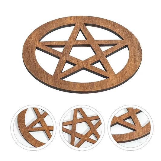 12CM Wooden Sacrificial Altar Pentagram – Witchcraft Ceremonial Ornament & Home Wall Decor