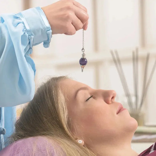 Chakra Natural Stone Crystal Pendulum – Detachable Round Amethyst Pendant for Dowsing &amp; Healing