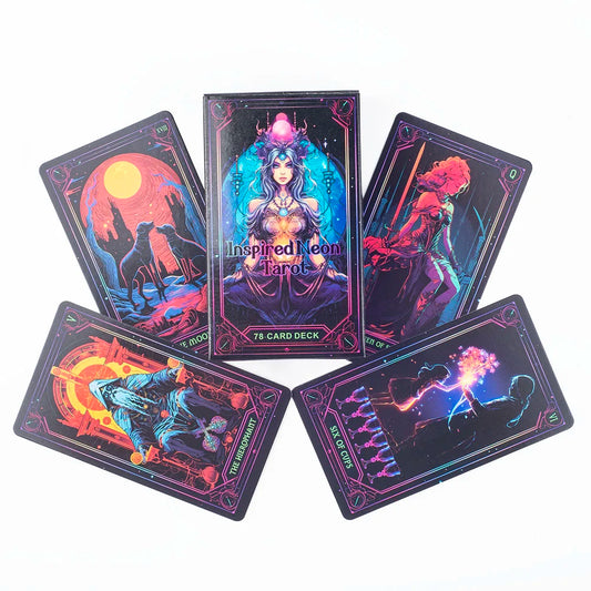 Inspired Neon Tarot Cards – 78-Card Divination Deck (10.3 × 6 cm)