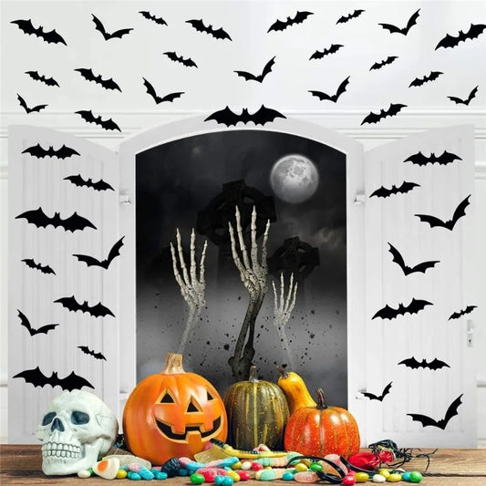 12Pcs 3D Black Bat Wall Stickers Set – Halloween Party Decoration for Home & Windows
