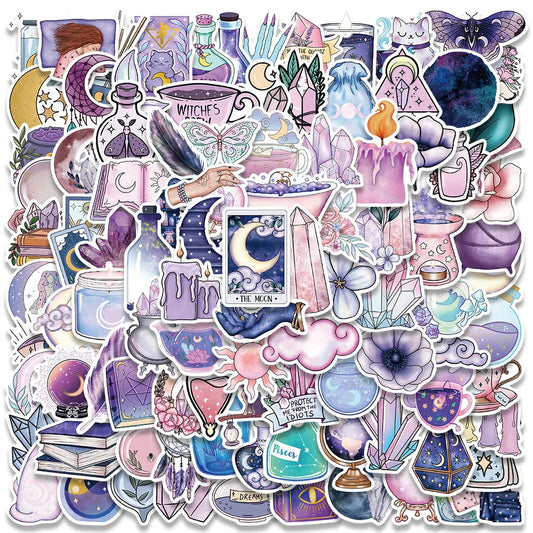 10/30/50/100pcs Magic Witch Moon Crystal Stickers – Cute Aesthetic Decals for Laptop, Scrapbook, Phone & More
