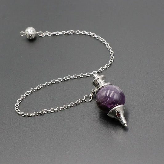 Chakra Natural Stone Crystal Pendulum – Detachable Round Amethyst Pendant for Dowsing &amp; Healing