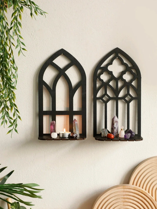 1/3Pc Gothic Wooden Hollow Wall Decoration – Vintage Cathedral Arch Frame