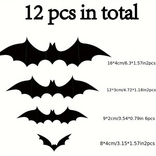 12Pcs 3D Black Bat Wall Stickers Set – Halloween Party Decoration for Home & Windows